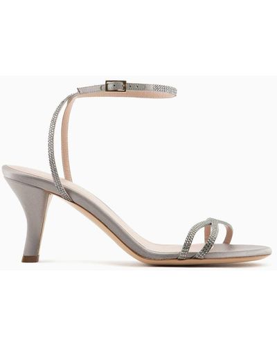 Giorgio Armani Satin And Rhinestone Heeled Sandals - White