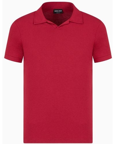 Giorgio Armani Stretch Bamboo-viscose Jersey Polo Shirt - Red