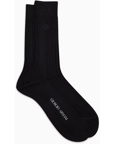 Giorgio Armani Short Socks With Embroidered Logo - Black