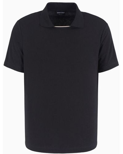 Giorgio Armani Asv Short-sleeved Viscose-jersey Polo Shirt - Black