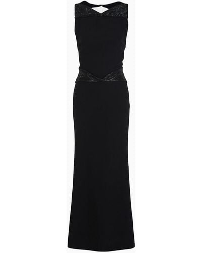 Giorgio Armani Long Dress In Silk Cady With Rhinestone Details - Black