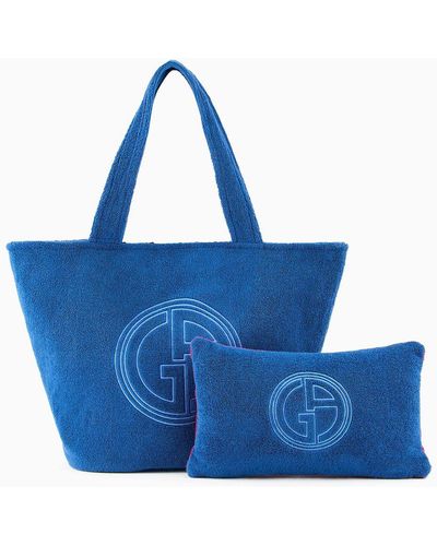 Giorgio Armani Cotton Terry Beach Bag - Blue