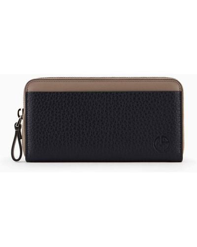 Giorgio Armani Two-toned Leather Wallet With Wraparound Zip - Black