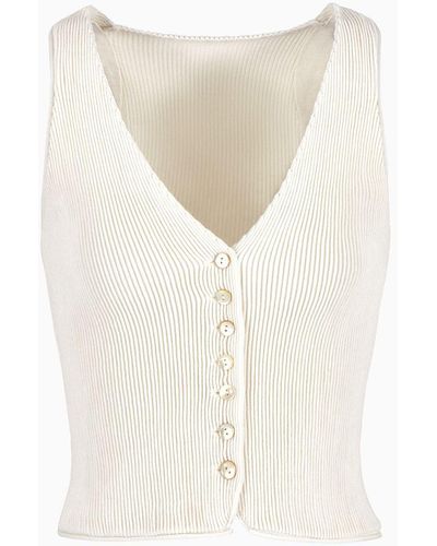 Giorgio Armani Ottoman Cashmere-blend V-neck Gilet - White