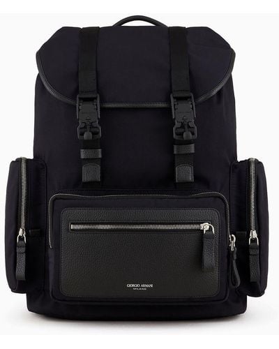 Giorgio Armani Recycled-nylon And Pebbled-leather Backpack Asv - Black