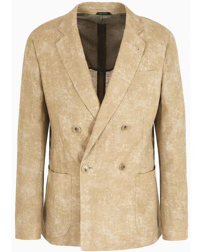 Giorgio Armani Upton Line Linen Double-breasted Jacket - Natural