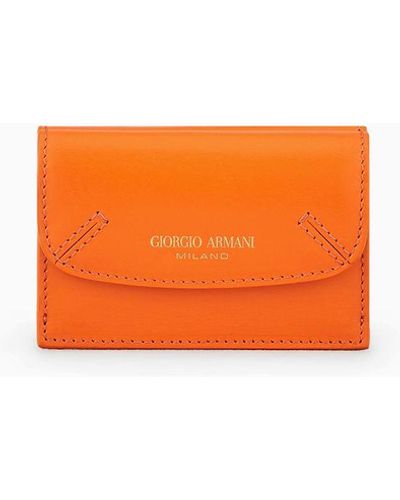 Giorgio Armani Mini Portefeuille À Trois Volets La Prima En Cuir Liégé - Orange