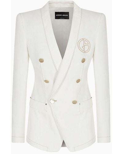 Giorgio Armani Denim Collection Double-breasted Jacket In Stretch Cotton Denim - White