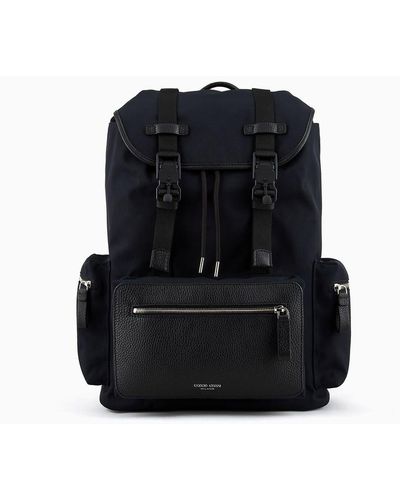 Giorgio Armani Rucksack Aus Zweifarbigem Nylon Und Genarbtem Leder - Schwarz