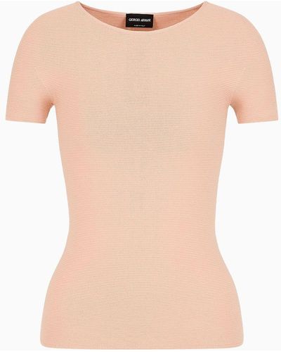 Giorgio Armani Links-stitch Viscose Short-sleeved Sweater - Pink