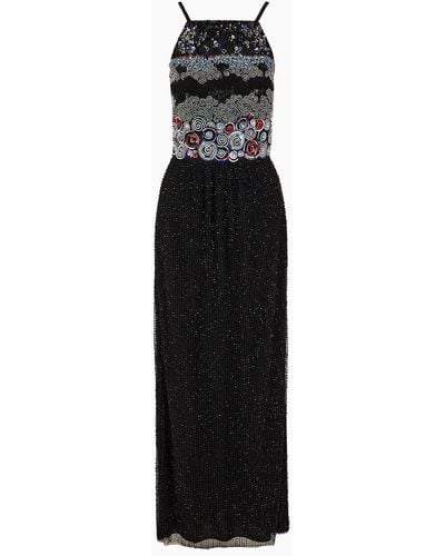 Giorgio Armani Long Dress With Multicoloured Embroidery - Black