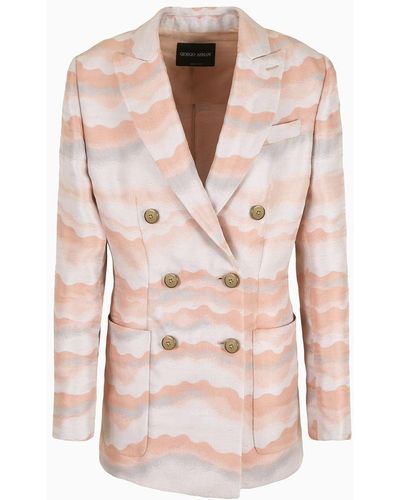 Giorgio Armani Double-breasted Jacket In Jacquard With A Wave Motif - Pink