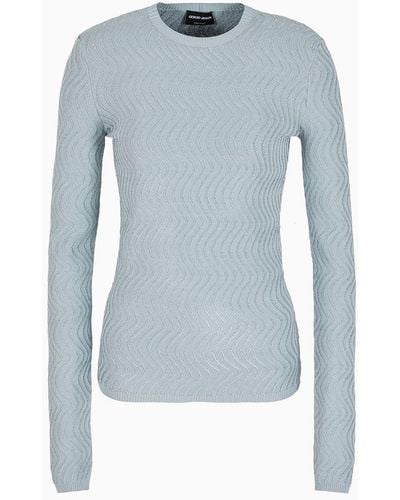 Giorgio Armani Crew-neck Sweater In Jacquard Viscose - Blue