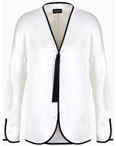 Giorgio Armani Draped Shirt With Zip In Double-sided Silk Satin - White