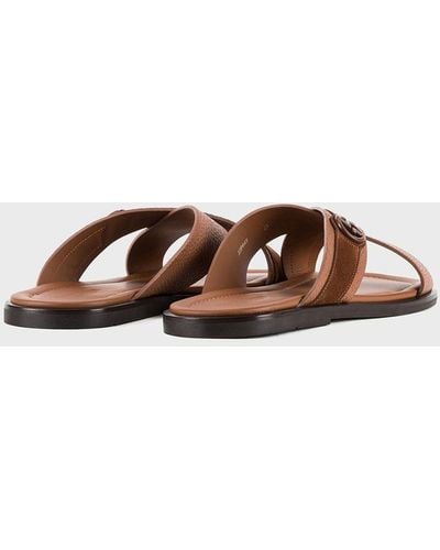 Giorgio Armani Suede Criss-crossed Sandals With Ga Logo - Brown
