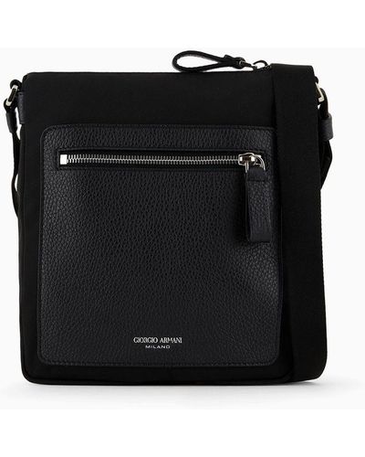 Giorgio Armani Asv Nylon And Pebbled Leather Crossbody Bag - Black