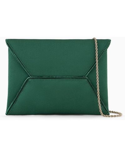 Giorgio Armani Small Satin Clutch Bag With Rhinestone Piping - Green