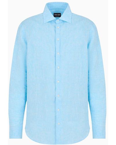 Giorgio Armani Regular Fit Hemd Aus Leinen - Blau