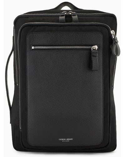 Giorgio Armani Asv Nylon And Pebbled Leather Backpack - Black