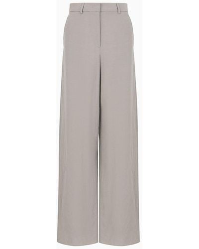 Giorgio Armani Straight-cut Viscose And Linen Trousers - Grey