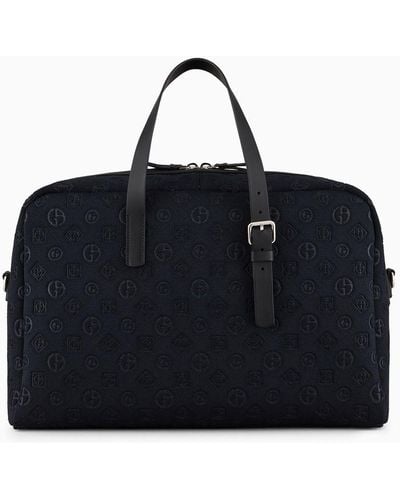 Giorgio Armani Fabric Weekender Bag With All-over Logo - Black