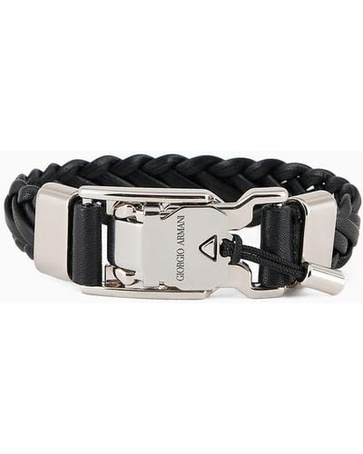 Giorgio Armani Woven-leather Bracelet - Black