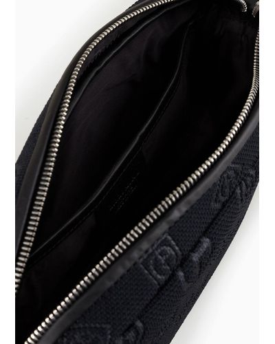 Giorgio Armani Tricot Crossbody Bag With All-over Logo Armani Sustainability Values - Black