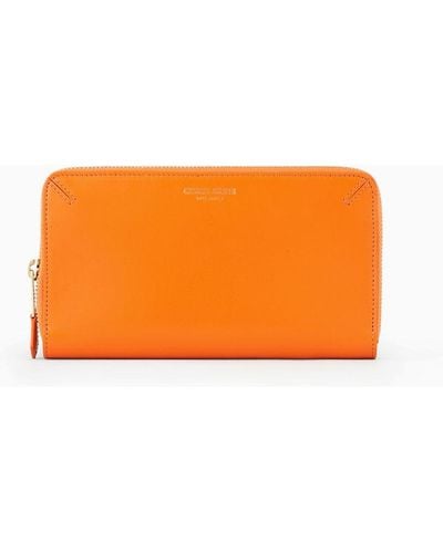 Giorgio Armani Palmellato Leather La Prima Wallet With Wraparound Zip - Orange