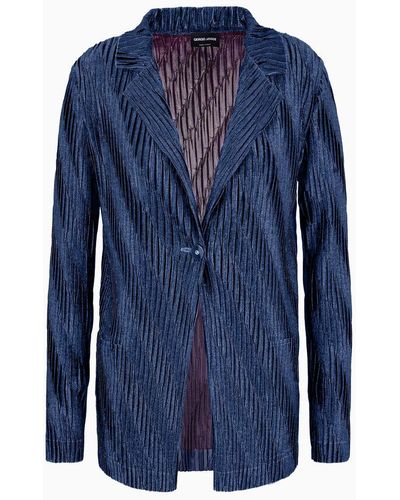 Giorgio Armani Asv Single-breasted Jacket In Two-tone Pleated Jersey - Blue