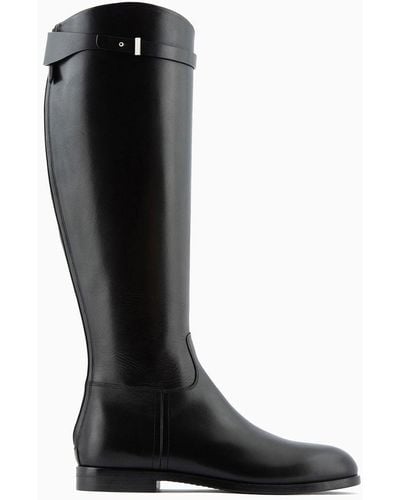 Giorgio Armani High-heeled, Glossy Leather Boots - Black