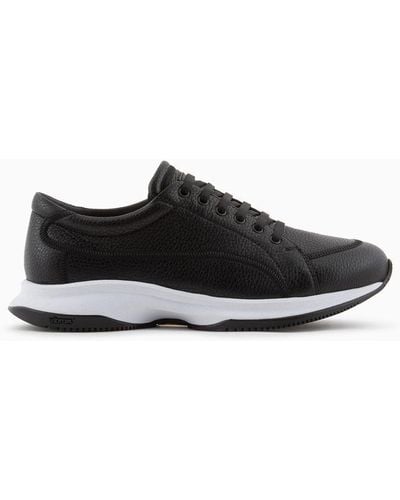 Giorgio Armani Deerskin And Leather Sneakers - Black