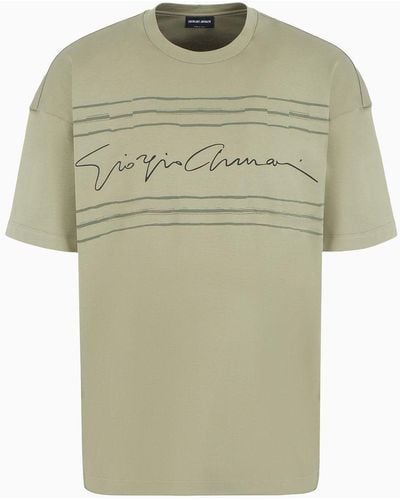 Giorgio Armani T-shirt À Col Ras-du-cou En Jersey De Coton Biologique Asv - Vert
