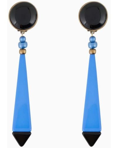 Giorgio Armani Pendientes De Clip Con Colgantes - Azul