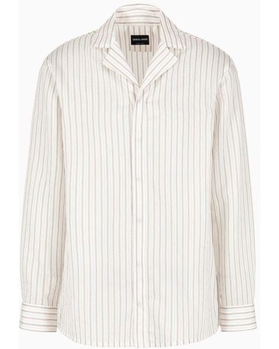Giorgio Armani Asv Regular-fit Shirt In A Lyocell Blend With Pinstripe Print - White