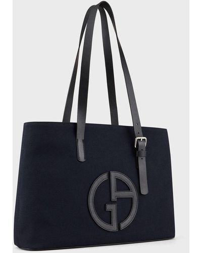 Giorgio Armani Large Canvas-and-leather Shopper Bag - Blue