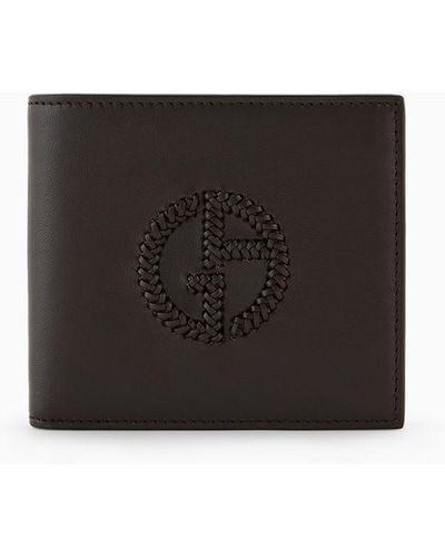 Giorgio Armani Leather Bifold Wallet With Coin Purse With Embroidered Logo - White