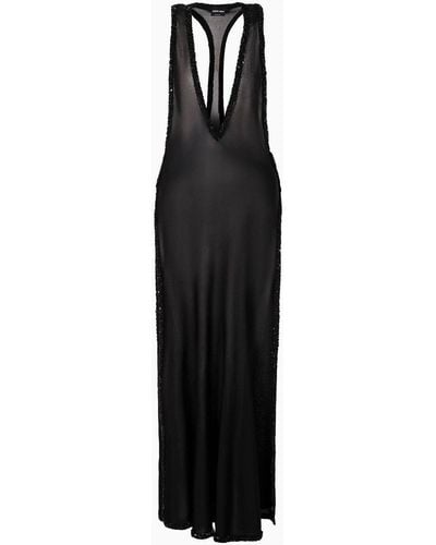 Giorgio Armani Long Viscose Dress With Embroidery - Black