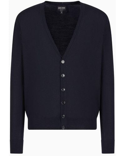 Giorgio Armani Cardigan In Lana Vergine - Blu