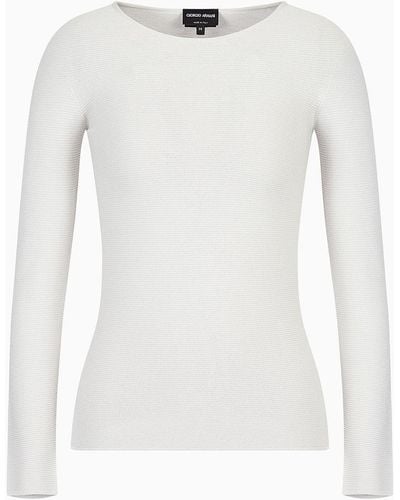 Giorgio Armani Long-sleeved, Viscose-blend, Crew-neck Sweater - White