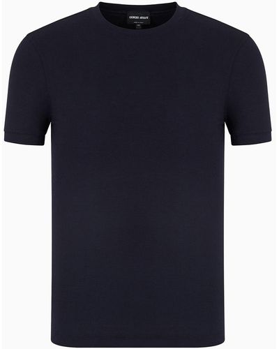 Giorgio Armani T-shirt Girocollo A Maniche Corte In Jersey Di Viscosa Stretch - Blu