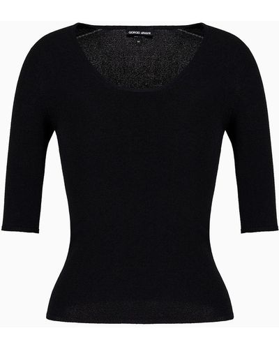 Giorgio Armani Viscose And Wool Blend Jacquard Crew-neck Sweater - Black