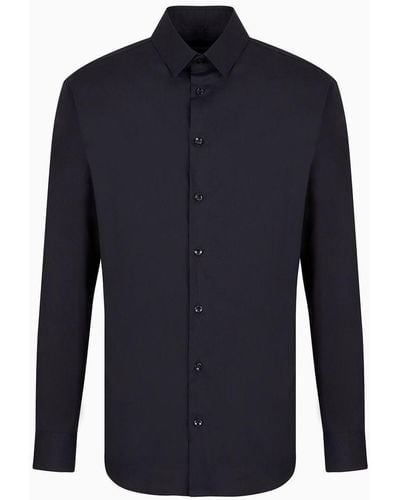 Giorgio Armani Slim-fit Shirt In Cotton Poplin - Blue