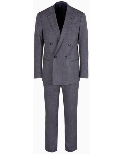 Giorgio Armani Soho Line Double-breasted Check Suit In Virgin Wool - Blue