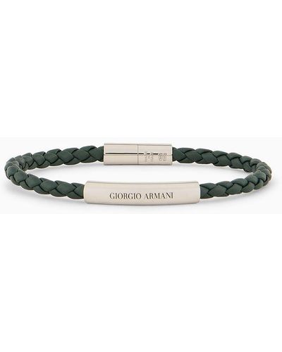 Giorgio Armani Plaited-leather Bracelet With 925 Sterling Silver Details - Multicolour