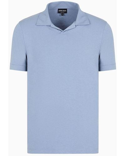 Giorgio Armani Stretch Bamboo-viscose Jersey Polo Shirt - Blue