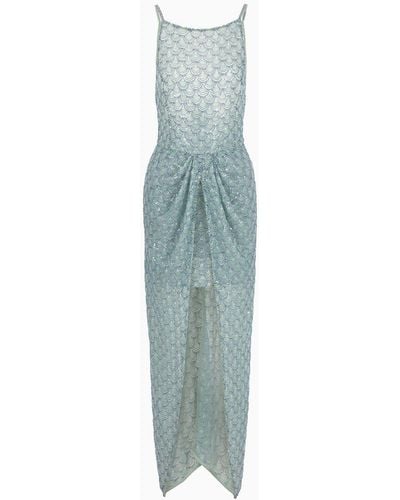 Giorgio Armani Embroidered-tulle Long Dress - Blue