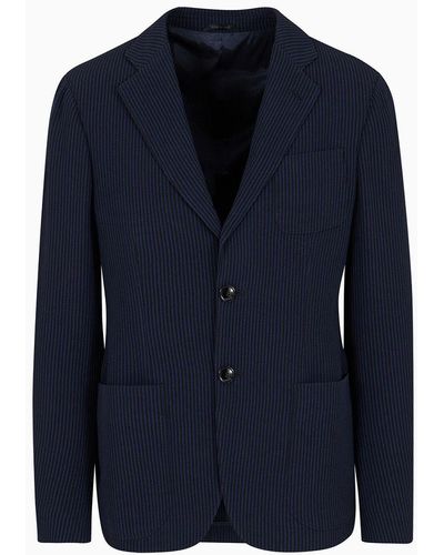 Giorgio Armani Upton Line Single-breasted Jacket In A Viscose-blend Seersucker - Blue