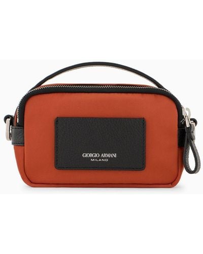 Giorgio Armani Mini Crossbody Bag In Nylon And Leather - Orange
