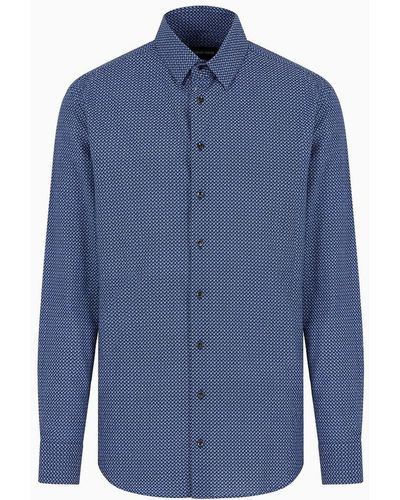 Giorgio Armani Camicia Regular Fit In Cotone Seersucker Con Motivo Geometrico - Blu