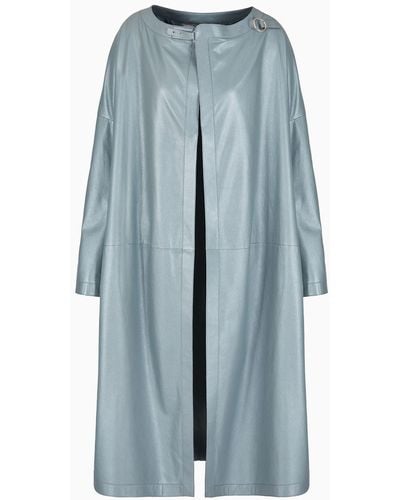 Giorgio Armani Pearlescent Nappa-leather Coat - Blue
